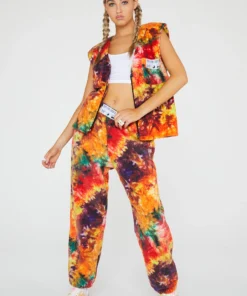 New Girl Order Tops Tie Dye Fleece Sleeveless Jacket