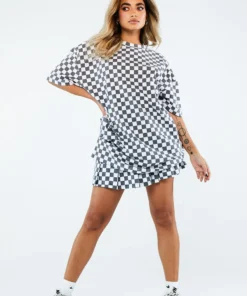 New Girl Order Tops WHITE CHECKERBOARD TEE