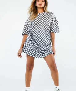 New Girl Order Tops WHITE CHECKERBOARD TEE