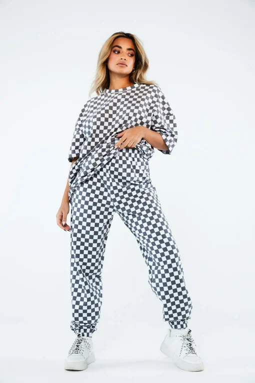 New Girl Order WHITE CHECKERBOARD TROUSERS
