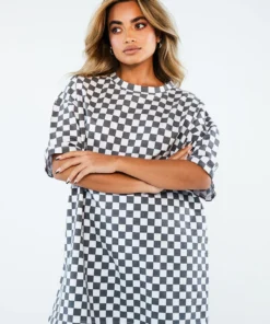 New Girl Order Tops WHITE CHECKERBOARD TEE