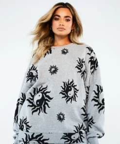New Girl Order Tops Yin Yang Grey Marl Sweatshirt