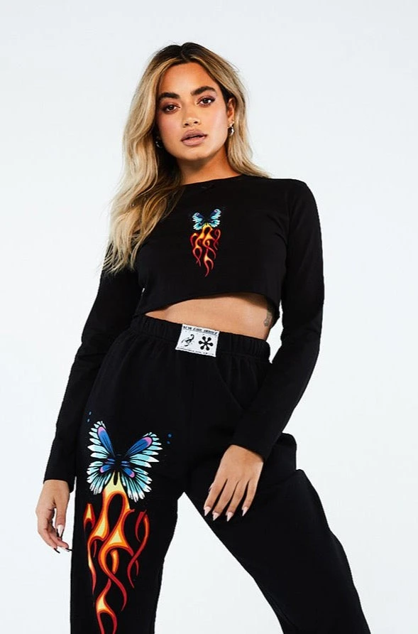 New Girl Order BUTTERFLY LONG SLEEVE CROP TOP Tops 1 New Girl Order BUTTERFLY LONG SLEEVE CROP TOP Tops