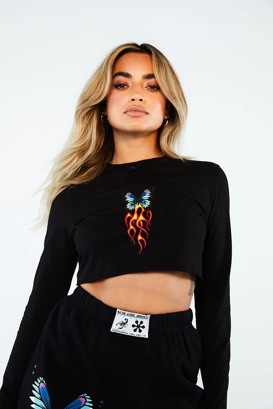 New Girl Order BUTTERFLY LONG SLEEVE CROP TOP Tops 3 New Girl Order BUTTERFLY LONG SLEEVE CROP TOP Tops