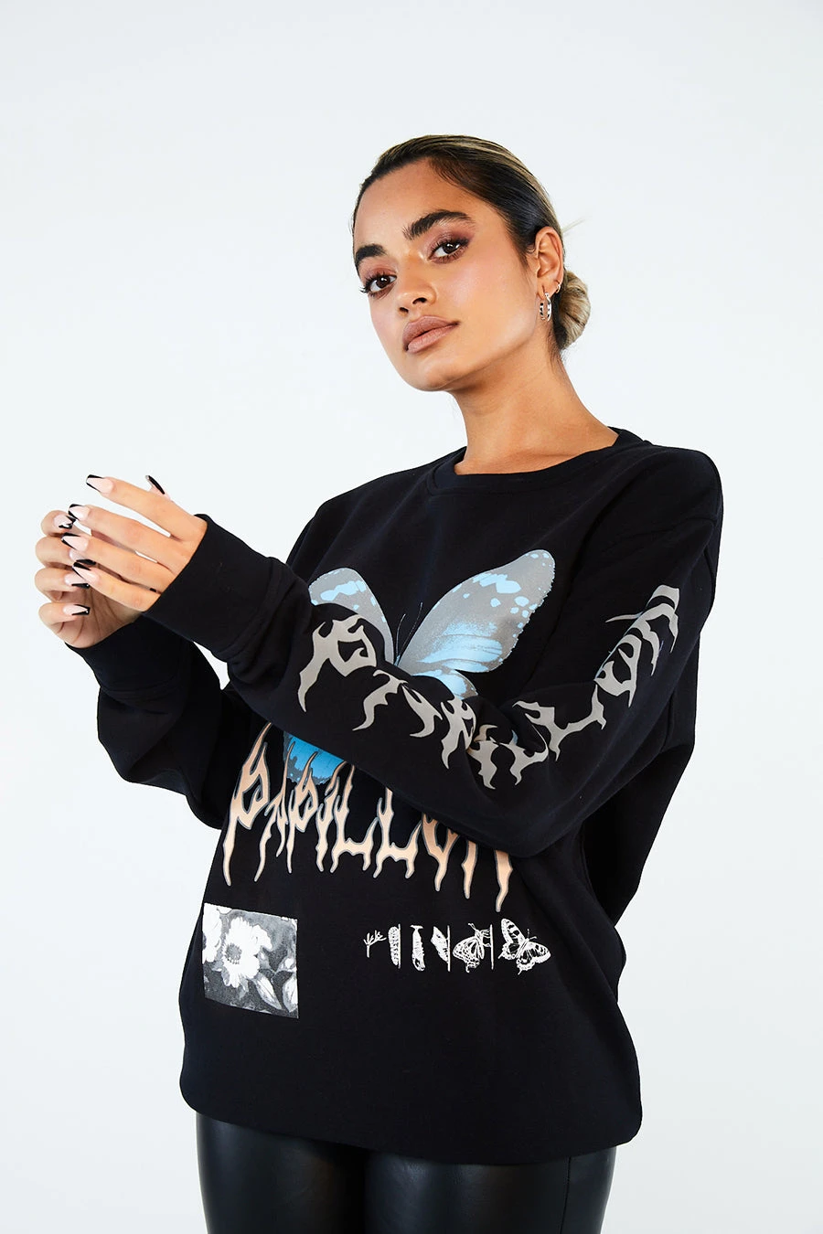 New Girl Order PAPILLON METAL SWEATSHIRT Tops 1 New Girl Order PAPILLON METAL SWEATSHIRT Tops