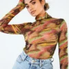 New Girl Order MULTI COLOUR HIGH NECK MESH TOP