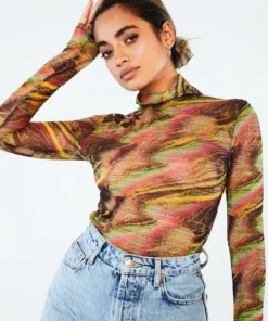 New Girl Order MULTI COLOUR HIGH NECK MESH TOP