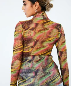 New Girl Order MULTI COLOUR HIGH NECK MESH TOP