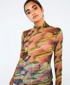 New Girl Order MULTI COLOUR HIGH NECK MESH TOP