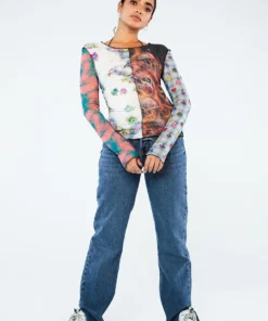 New Girl Order SPLICED PATCHWORK MESH TOP Tops
