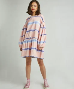 New Girl Order Tops Tie Dye Striped Sweatshirt Dress