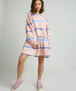 New Girl Order Tops Tie Dye Striped Sweatshirt Dress