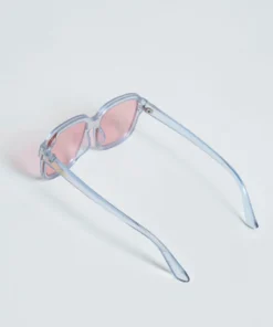 New Girl Order 70S SQUARE SUNGLASSES IN BLUE WITH PINK LENS