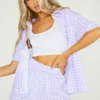 New Girl Order Lilac Gingham Velour Shorts
