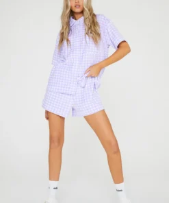 New Girl Order Lilac Gingham Velour Shorts