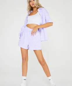 New Girl Order Lilac Gingham Velour Shorts