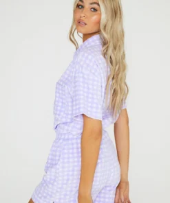 New Girl Order Lilac Gingham Velour Shorts