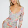 New Girl Order Rose Floral Long Sleeved Unitard Tops
